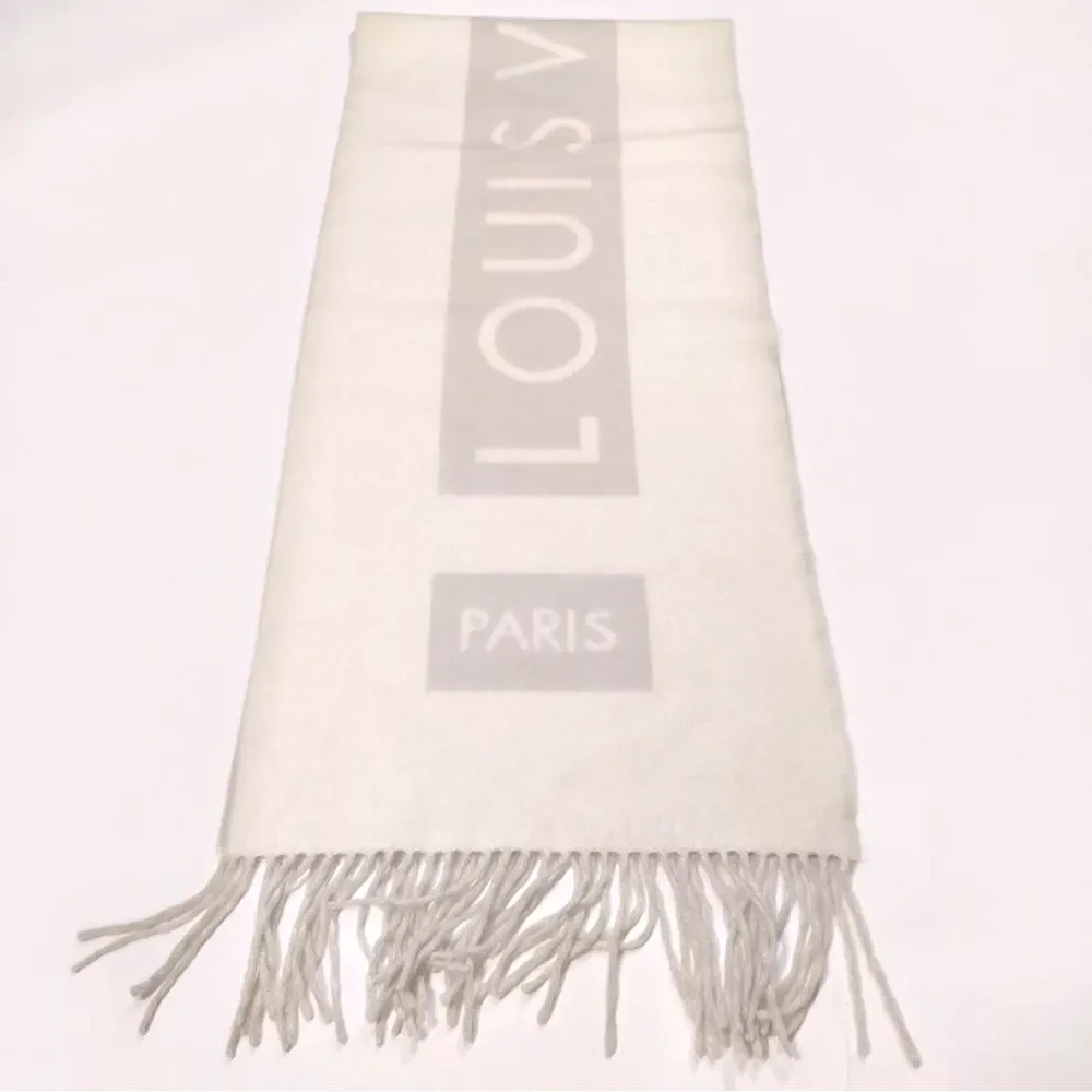 Auth Louis Vuitton Neutrals White / Ivory Gray / Beige Cashmere Baroda Scarf